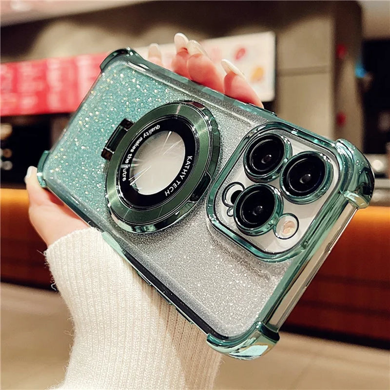 Luxury Plating Magsafe Magnetic Holder Stand Phone Case for Iphone 11 12 13 14 15 16 Pro Max Bumper Protector on 15 plus Cover