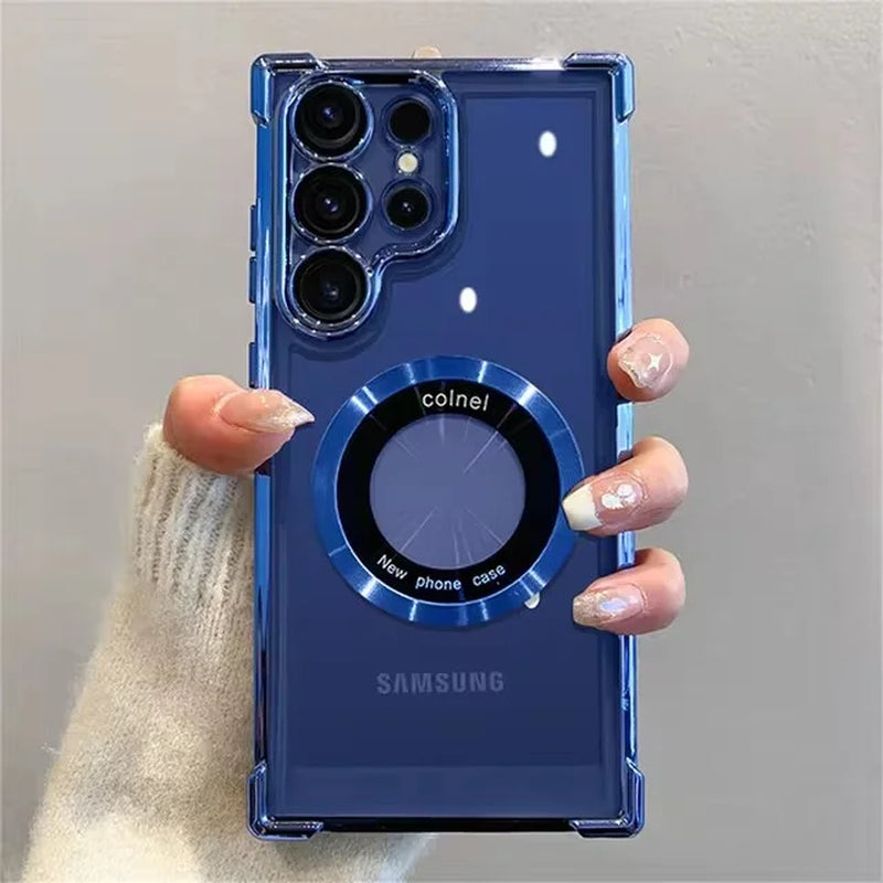 For Magsafe Plating Phone Cases for Samsung Galaxy S25 S24 S23 S22 Ultra S21 plus FE 5G Note 20 Shockproof Clear Magnetic Cover