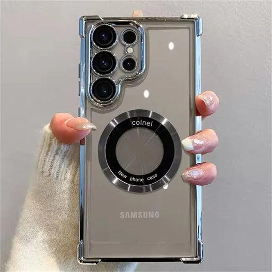 For Magsafe Plating Phone Cases for Samsung Galaxy S25 S24 S23 S22 Ultra S21 plus FE 5G Note 20 Shockproof Clear Magnetic Cover