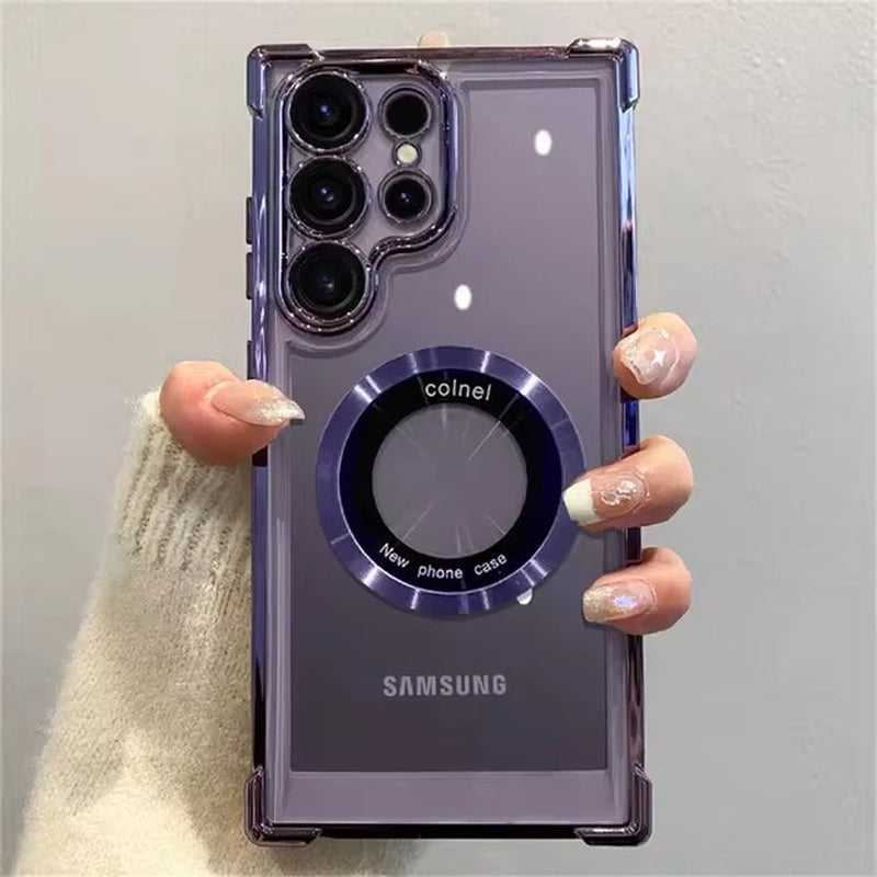 For Magsafe Plating Phone Cases for Samsung Galaxy S25 S24 S23 S22 Ultra S21 plus FE 5G Note 20 Shockproof Clear Magnetic Cover
