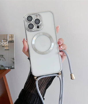 Plating Clear Magnetic for Magsafe Wireless Charging Cases for Iphone 17 16 15 14 12 13 Pro Max Crossbody Lanyard Necklace Cover