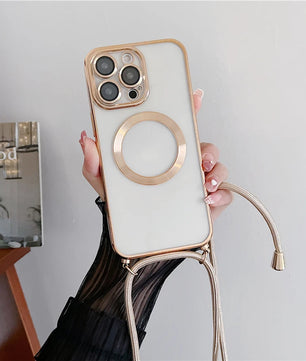 Plating Clear Magnetic for Magsafe Wireless Charging Cases for Iphone 17 16 15 14 12 13 Pro Max Crossbody Lanyard Necklace Cover